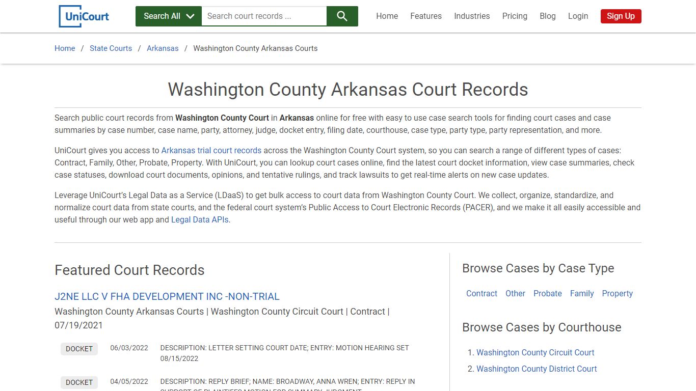 Washington County Arkansas Court Records | Arkansas | UniCourt